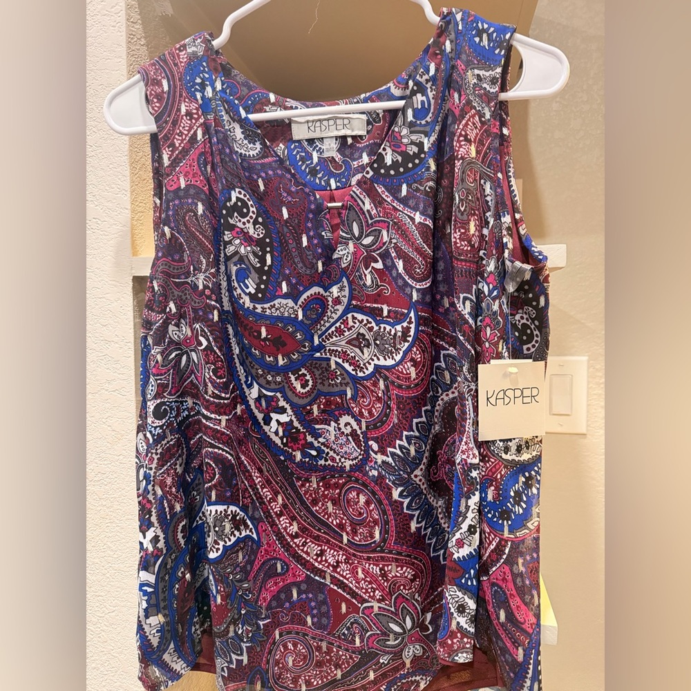 Kasper Women's Sleeveless Paisley Top - Red, Blue, Black